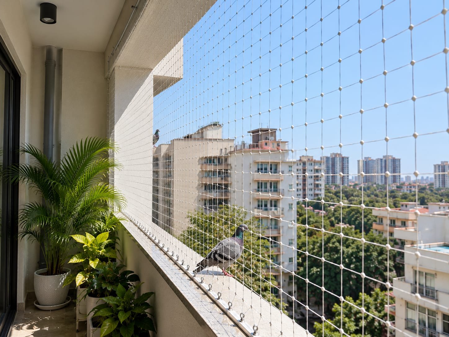 Pigeon netting installation for balconies and windows in Hyderabad by Rama Safety Nets